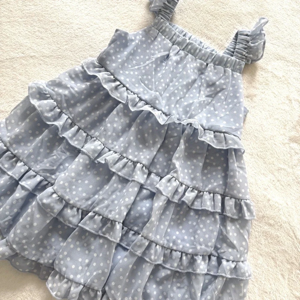 Rave Editions Girls 2T Blue‎ Polka Dot Tiered Ruffle Dress Toddler Party